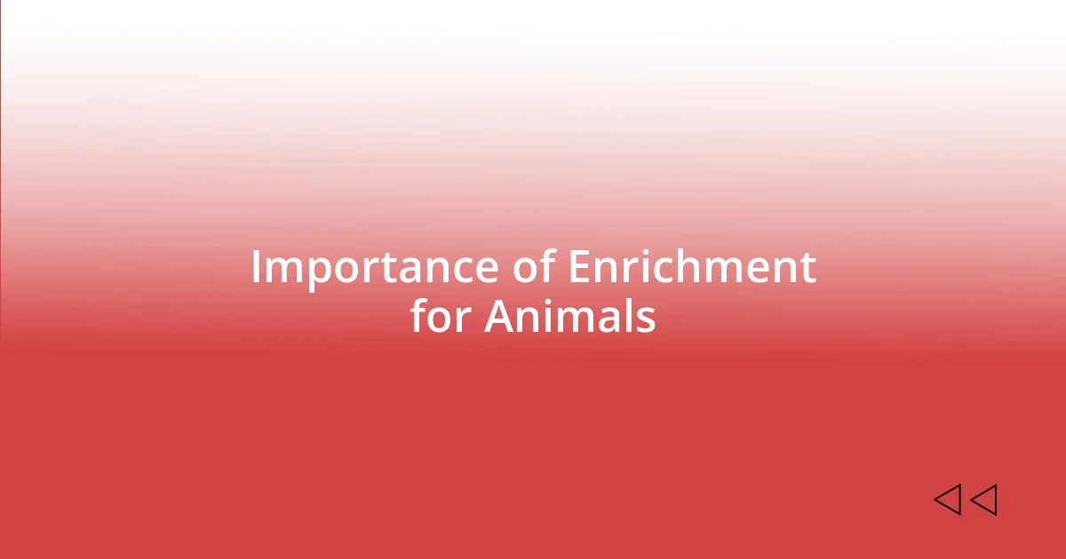 Importance of Enrichment for Animals